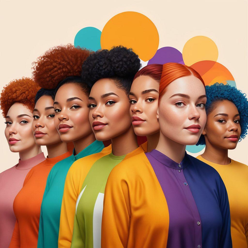 A confident and diverse group of individuals showcasing their unique shapes and styles, each holding a tailored insurance plan that symbolizes personal empowerment. The background features soft curves and abstract shapes representing inclusivity and support. Bright colors to evoke a sense of positivity and vitality. super-realistic. vibrant colors. abstract background.