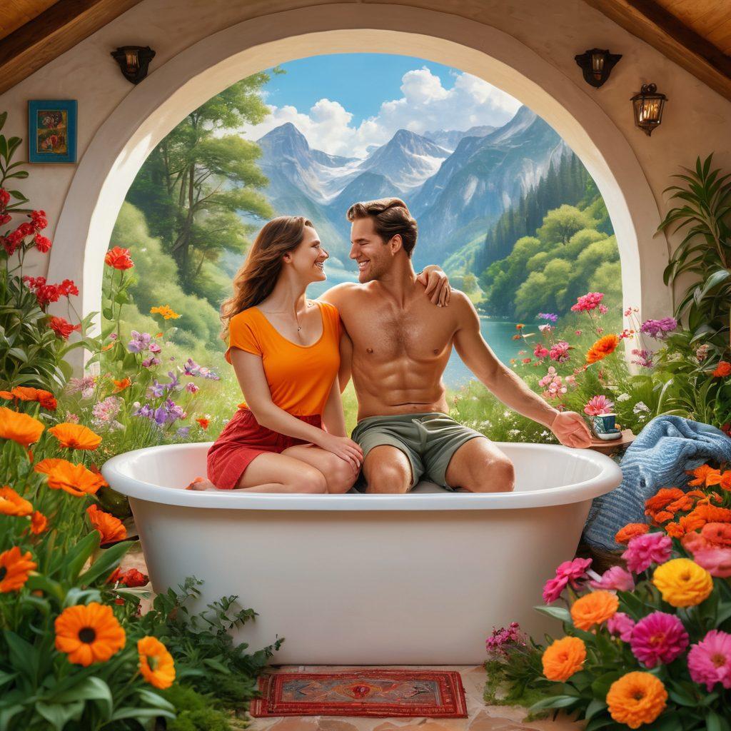 A serene split-scene showing a happy couple enjoying outdoor activities on one side, surrounded by nature, while on the other side, a cozy indoor setting with a warm atmosphere, depicting a person confidently engaging in self-care. Incorporate symbols of smart insurance, like a shield or heart, subtly integrated into the background. Make it vibrant and uplifting, with bright colors to evoke feelings of security and joy. super-realistic. vibrant colors. warm tones.